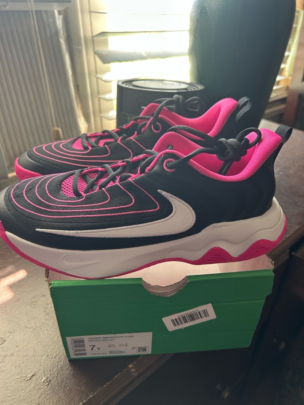 Nike Giannis Black & Hot Pink Athletic Sneakers with White Swoosh